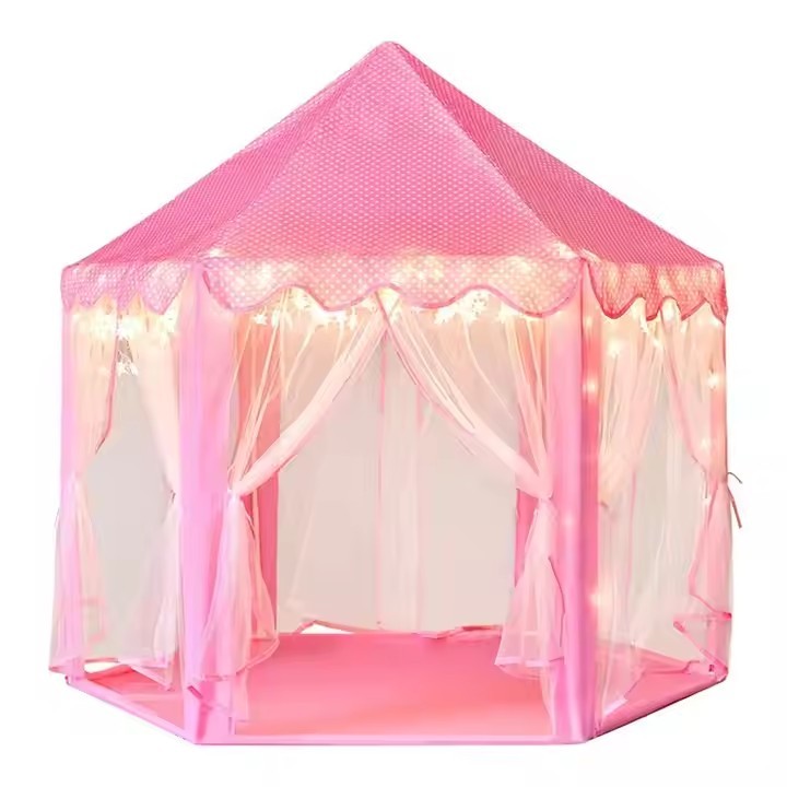 2025 Wholesale pink Lovely Playhouse Portable Foldable Hexagon Girls Indoor Play Princess Castle Children's Kids Play Tent House
